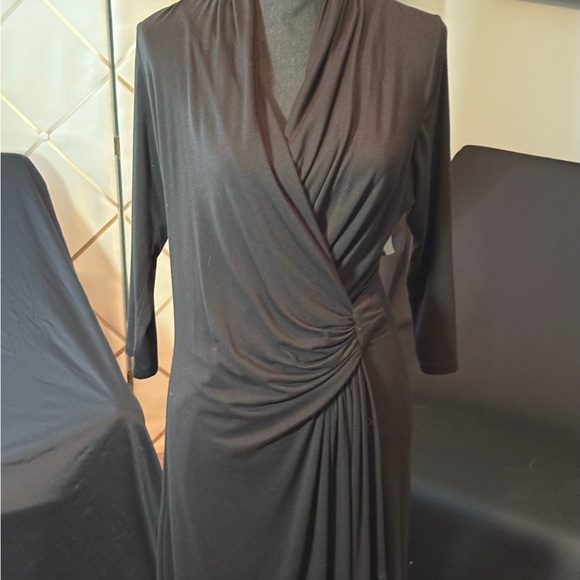 Karen Kane Black Cascade Wrap Dress SZ L - Picture 2 of 11